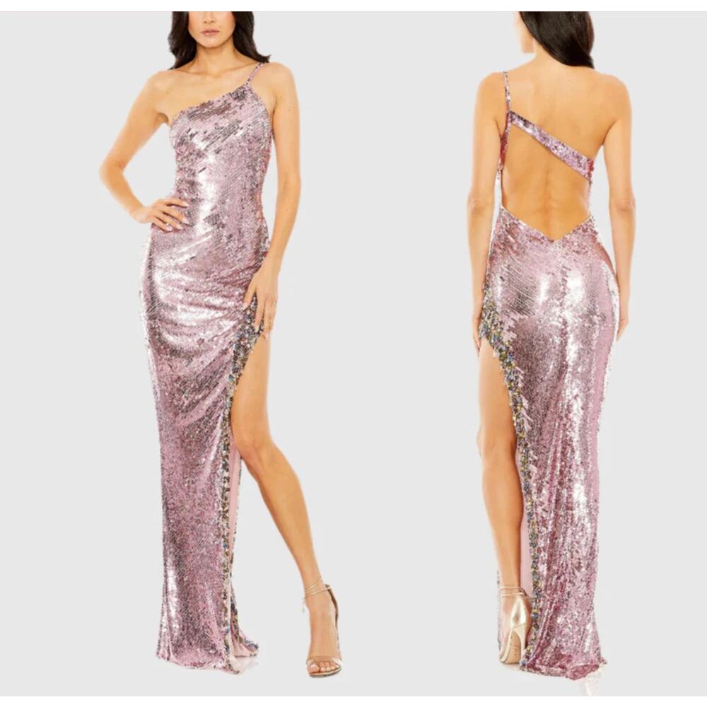 Mac Duggal Sequin Gown Dress Rhinestone Detail Sleeveless Pink Size 4 NWT